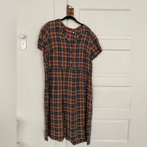 No.30 Collared Linen Dress autumn plaid XL